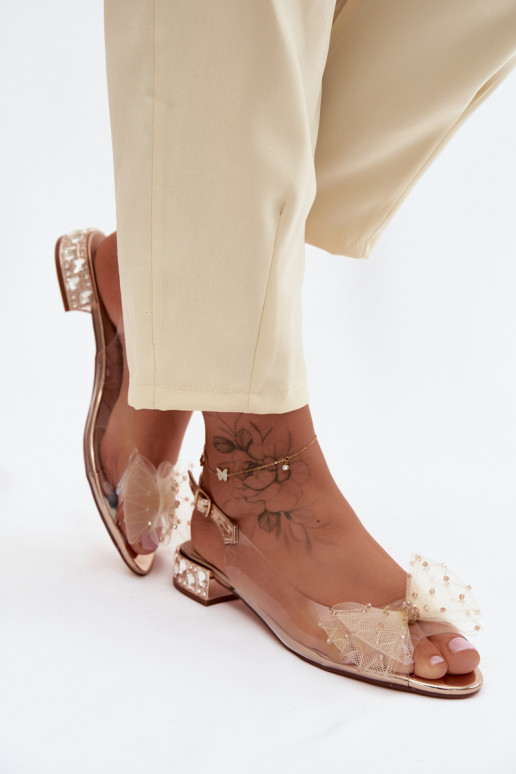 Sandalias transparentes para mujer con lazos D&A MR61-9001 oro rosa