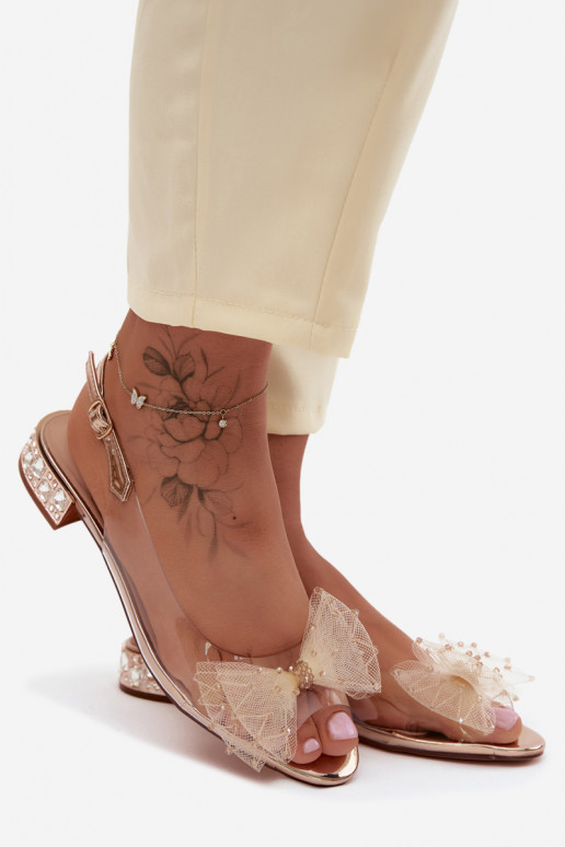Sandalias transparentes para mujer con lazos D&A MR61-9001 oro rosa