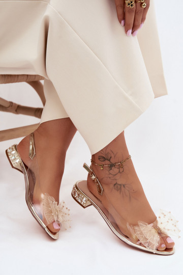 Sandalias transparentes para mujer con lazos D&A MR61-9001 doradas