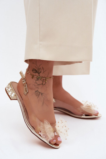 Sandalias transparentes para mujer con lazos D&A MR61-9001 doradas 2