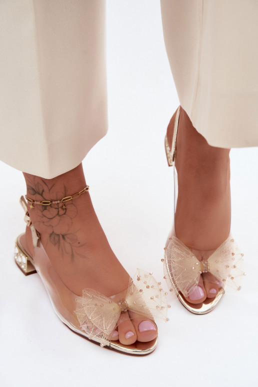 Sandalias transparentes para mujer con lazos D&A MR61-9001 doradas