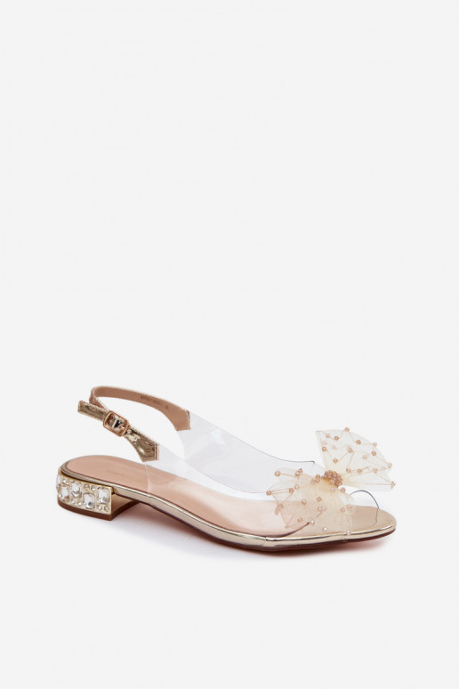 Sandalias transparentes para mujer con lazos D&A MR61-9001 doradas
