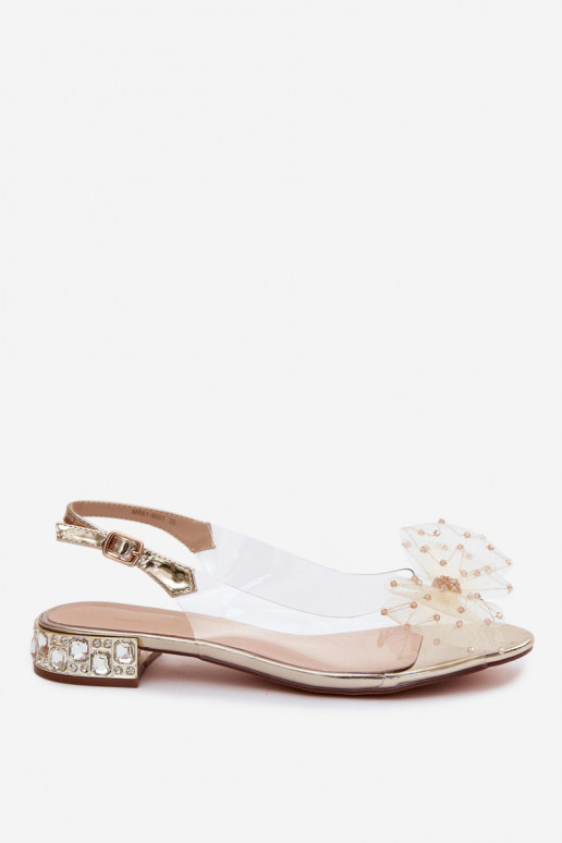 Sandalias transparentes para mujer con lazos D&A MR61-9001 doradas