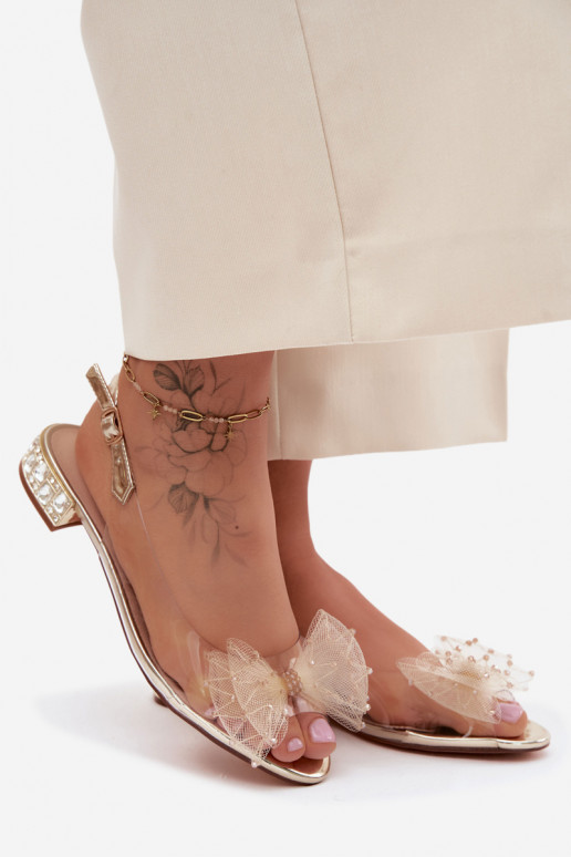 Sandalias transparentes para mujer con lazos D&A MR61-9001 doradas