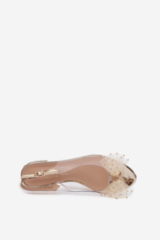 Sandalias transparentes para mujer con lazos D&A MR61-9001 doradas