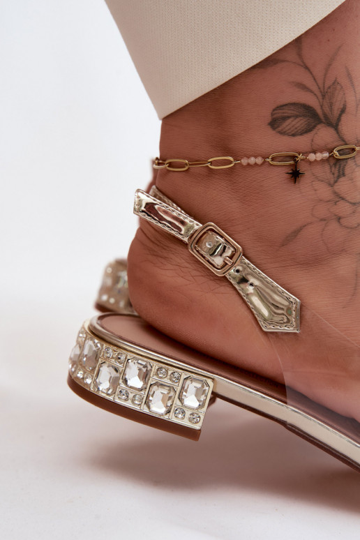 Sandalias transparentes para mujer con lazos D&A MR61-9001 doradas