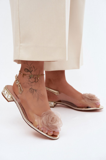 Sandalias transparentes para mujer con rosa D&A MR61-9003 doradas