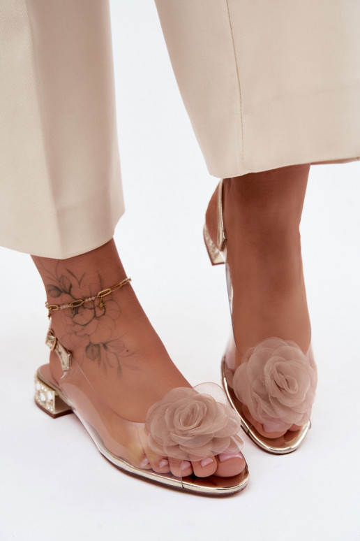 Sandalias transparentes para mujer con rosa D&A MR61-9003 doradas