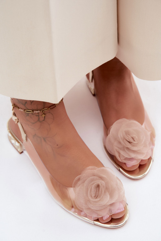Sandalias transparentes para mujer con rosa D&A MR61-9003 doradas