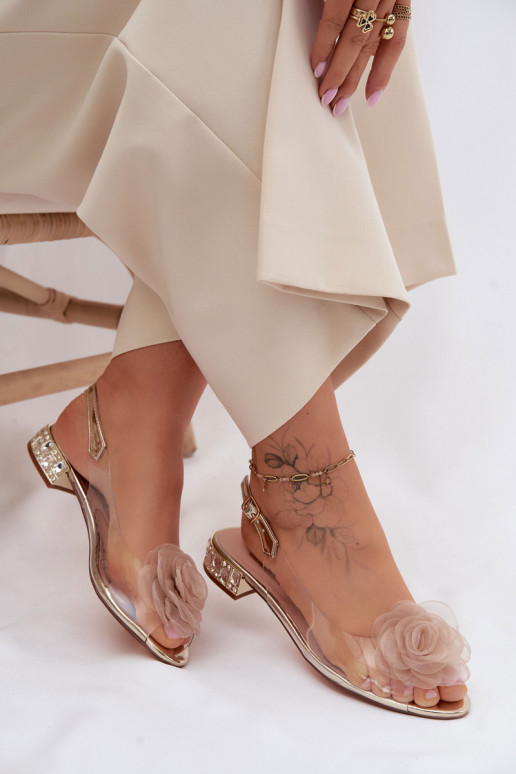 Sandalias transparentes para mujer con rosa D&A MR61-9003 doradas