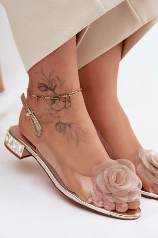 Sandalias transparentes para mujer con rosa D&A MR61-9003 doradas