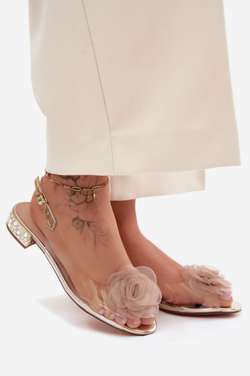 Sandalias transparentes para mujer con rosa D&A MR61-9003 doradas