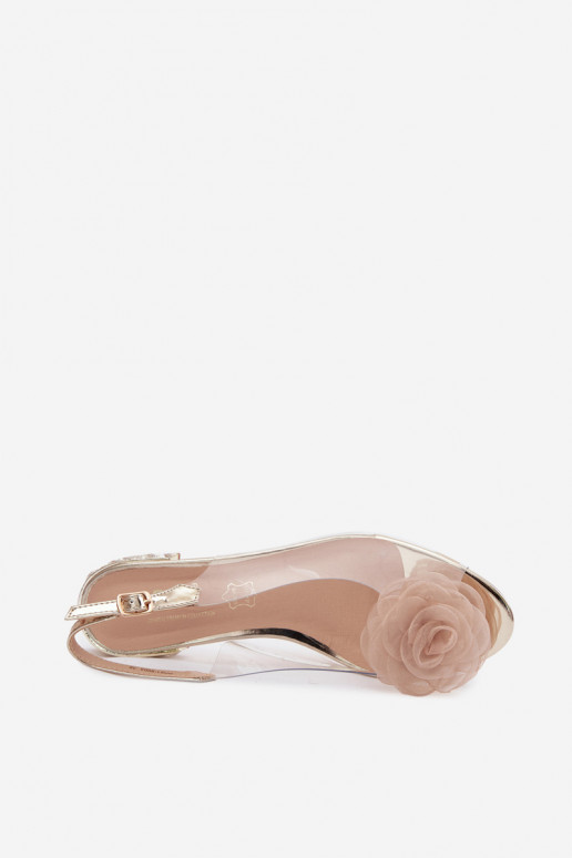Sandalias transparentes para mujer con rosa D&A MR61-9003 doradas