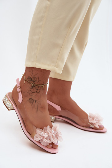 Sandalias transparentes con gemas brillantes y motivos florales de malla D&A MR61-9006 rosas