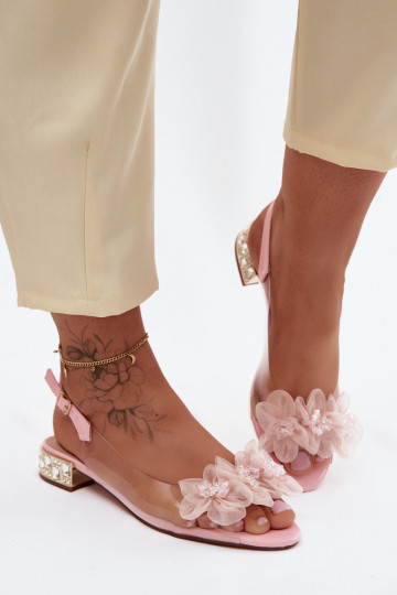 Sandalias transparentes con gemas brillantes y motivos florales de malla D&A MR61-9006 rosas 2