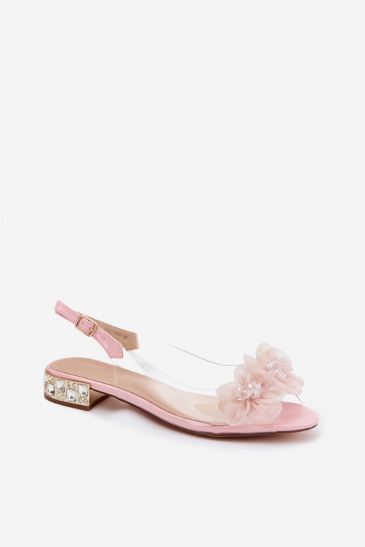 Sandalias transparentes con gemas brillantes y motivos florales de malla D&A MR61-9006 rosas