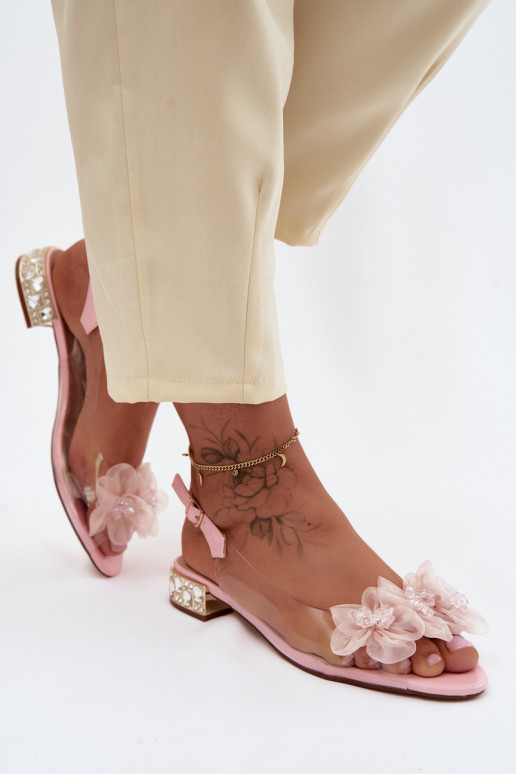 Sandalias transparentes con gemas brillantes y motivos florales de malla D&A MR61-9006 rosas