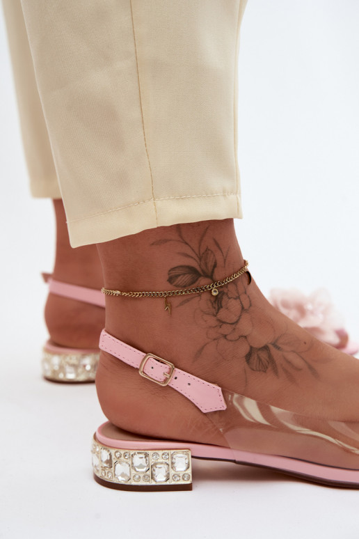 Sandalias transparentes con gemas brillantes y motivos florales de malla D&A MR61-9006 rosas