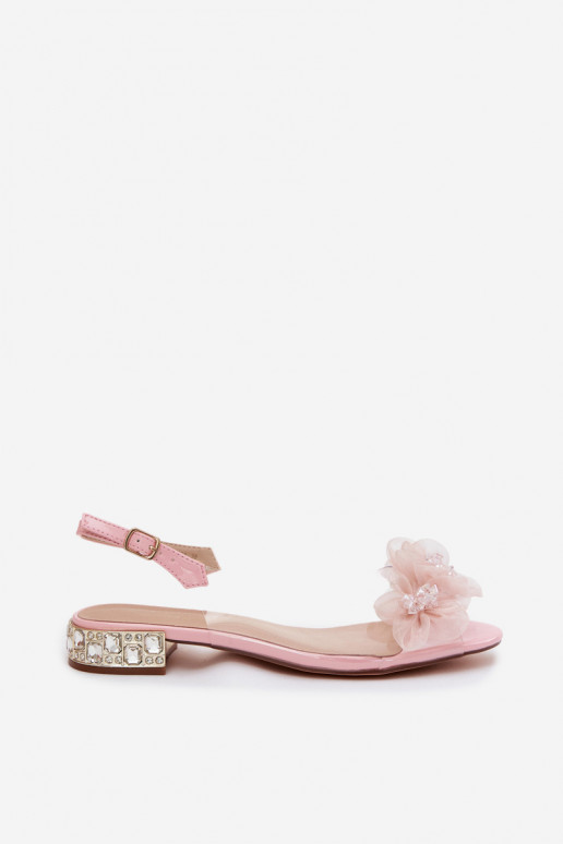 Sandalias transparentes con gemas brillantes y motivos florales de malla D&A MR61-9006 rosas