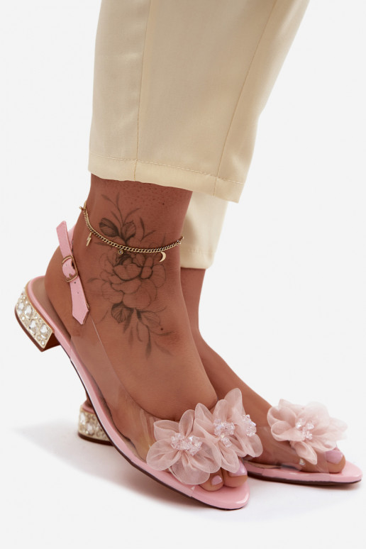 Sandalias transparentes con gemas brillantes y motivos florales de malla D&A MR61-9006 rosas