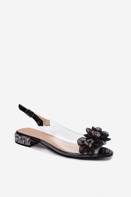 Sandalias transparentes con gemas brillantes y motivos florales de malla D&A MR61-9006 negras