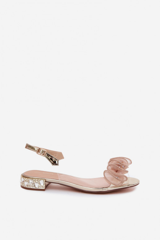 Sandalias transparentes para mujer con gemas brillantes D&A MR61-9002 doradas