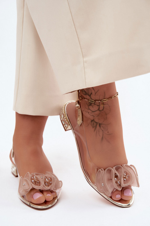 Sandalias transparentes para mujer con gemas brillantes D&A MR61-9002 doradas
