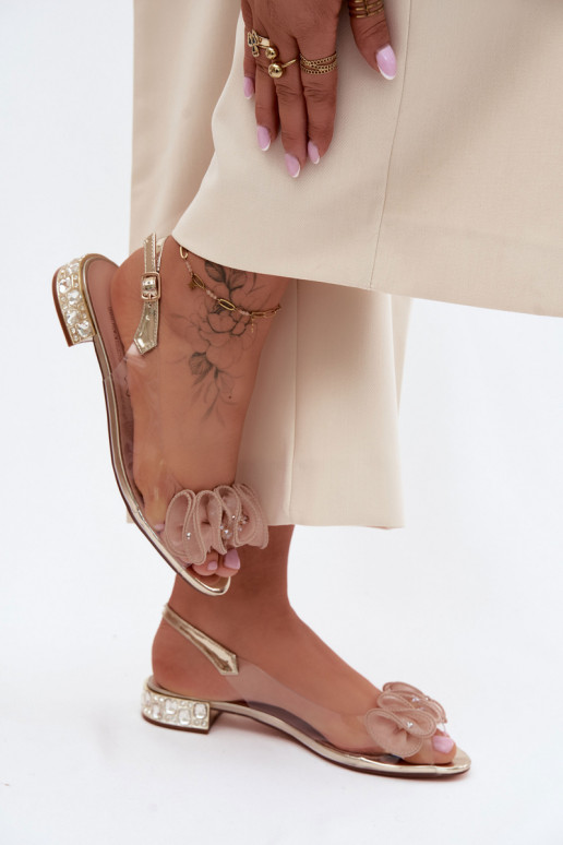 Sandalias transparentes para mujer con gemas brillantes D&A MR61-9002 doradas