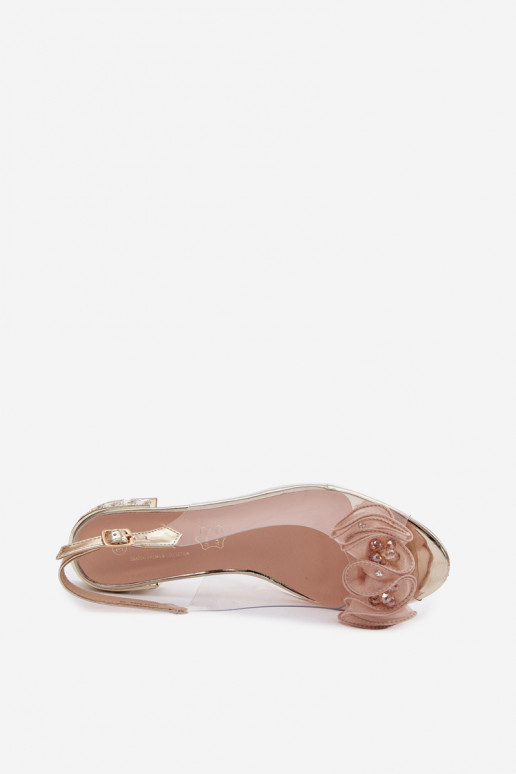 Sandalias transparentes para mujer con gemas brillantes D&A MR61-9002 doradas