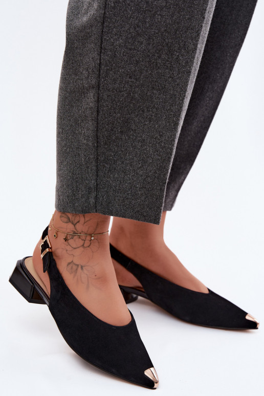 Sandalias de ante para mujer con tacón bajo D&A CR61-3050 negras