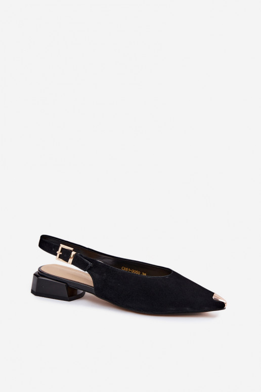 Sandalias de ante para mujer con tacón bajo D&A CR61-3050 negras