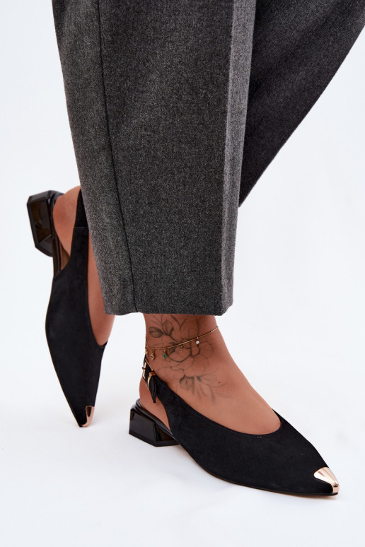 Sandalias de ante para mujer con tacón bajo D&A CR61-3050 negras