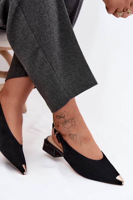 Sandalias de ante para mujer con tacón bajo D&A CR61-3050 negras