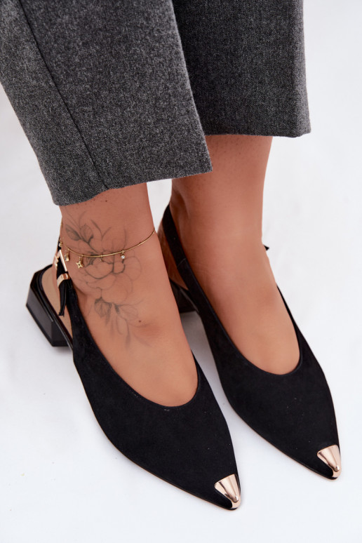 Sandalias de ante para mujer con tacón bajo D&A CR61-3050 negras