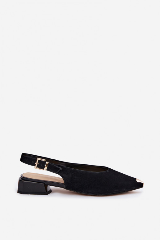 Sandalias de ante para mujer con tacón bajo D&A CR61-3050 negras
