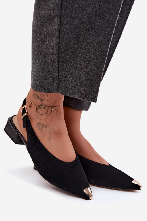 Sandalias de ante para mujer con tacón bajo D&A CR61-3050 negras