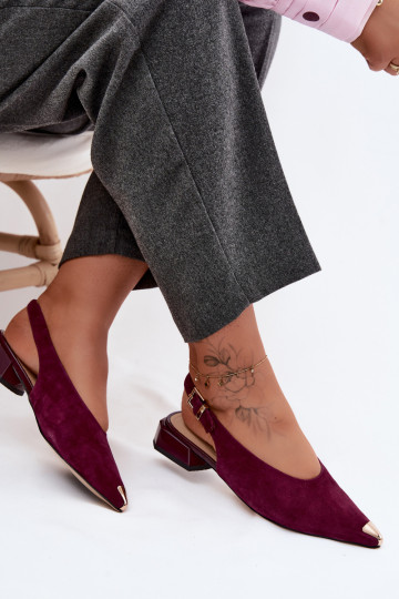 Sandalias de ante para mujer con tacón bajo D&A CR61-3050 burdeos