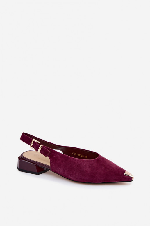 Sandalias de ante para mujer con tacón bajo D&A CR61-3050 burdeos