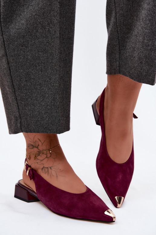 Sandalias de ante para mujer con tacón bajo D&A CR61-3050 burdeos