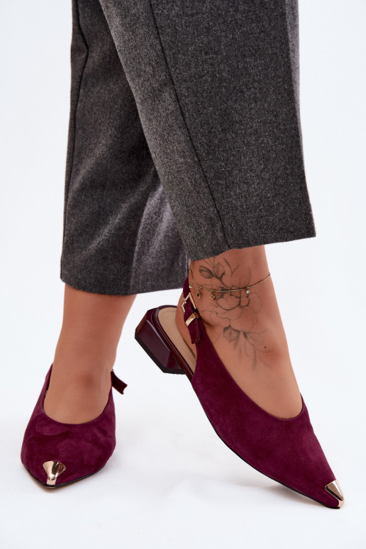 Sandalias de ante para mujer con tacón bajo D&A CR61-3050 burdeos
