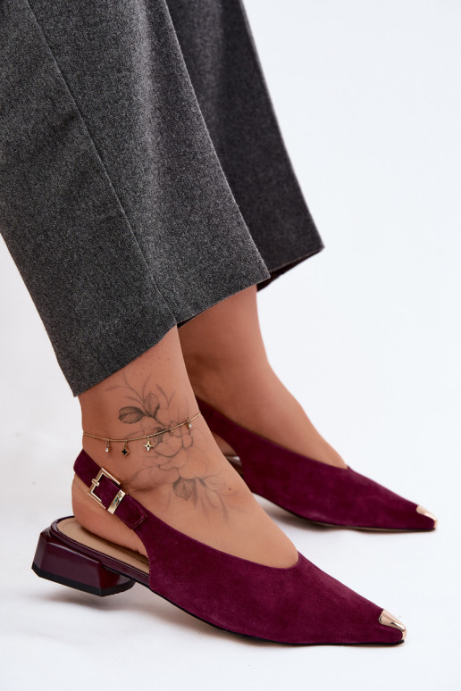 Sandalias de ante para mujer con tacón bajo D&A CR61-3050 burdeos
