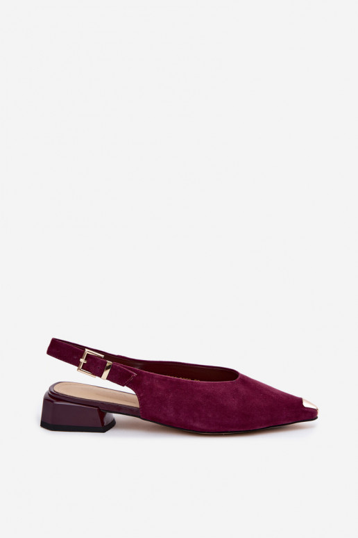 Sandalias de ante para mujer con tacón bajo D&A CR61-3050 burdeos