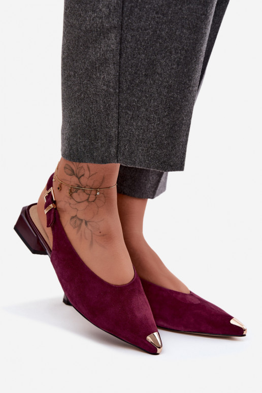 Sandalias de ante para mujer con tacón bajo D&A CR61-3050 burdeos