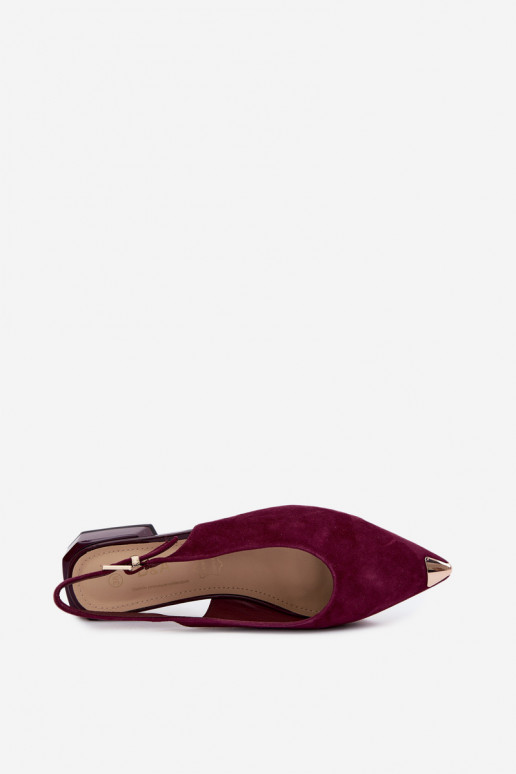 Sandalias de ante para mujer con tacón bajo D&A CR61-3050 burdeos