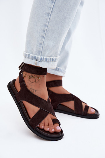 Sandalias planas de ante natural D&A CR61-3049 chocolate 2