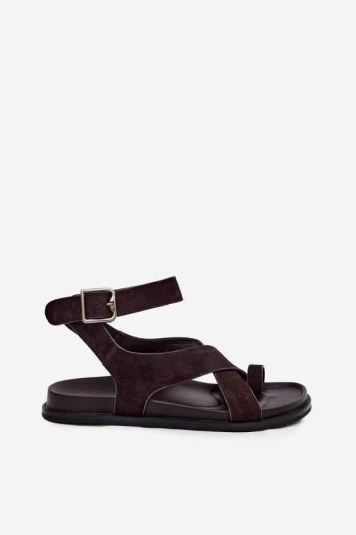Sandalias planas de ante natural D&A CR61-3049 chocolate