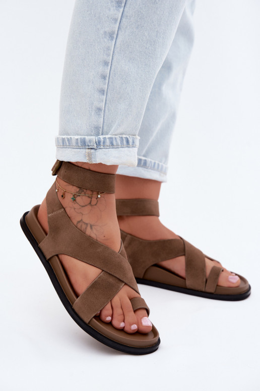 Sandalias planasActivadoturalnego de gamuzau D&A CR61-3049 beige