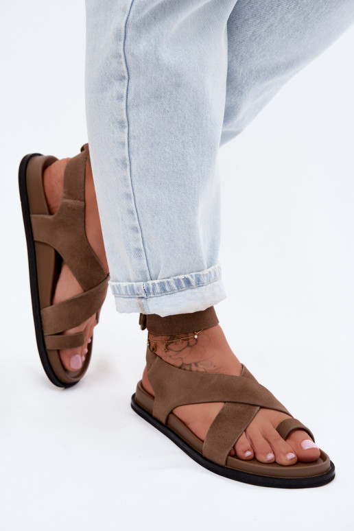 Sandalias planasActivadoturalnego de gamuzau D&A CR61-3049 beige