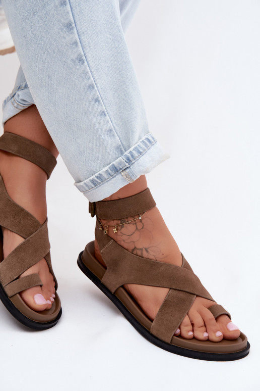 Sandalias planasActivadoturalnego de gamuzau D&A CR61-3049 beige