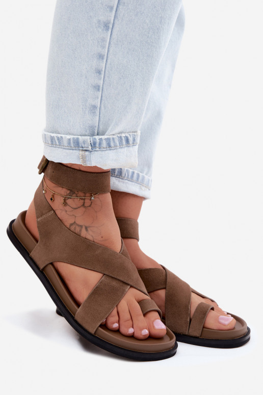 Sandalias planasActivadoturalnego de gamuzau D&A CR61-3049 beige